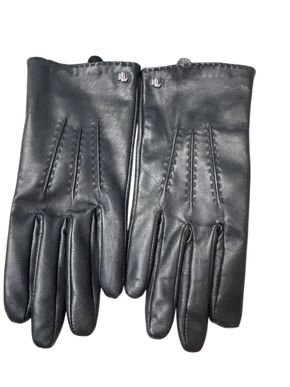 NWT Lauren Ralph Lauren Leather Stitched Gloves Black Size Medium
